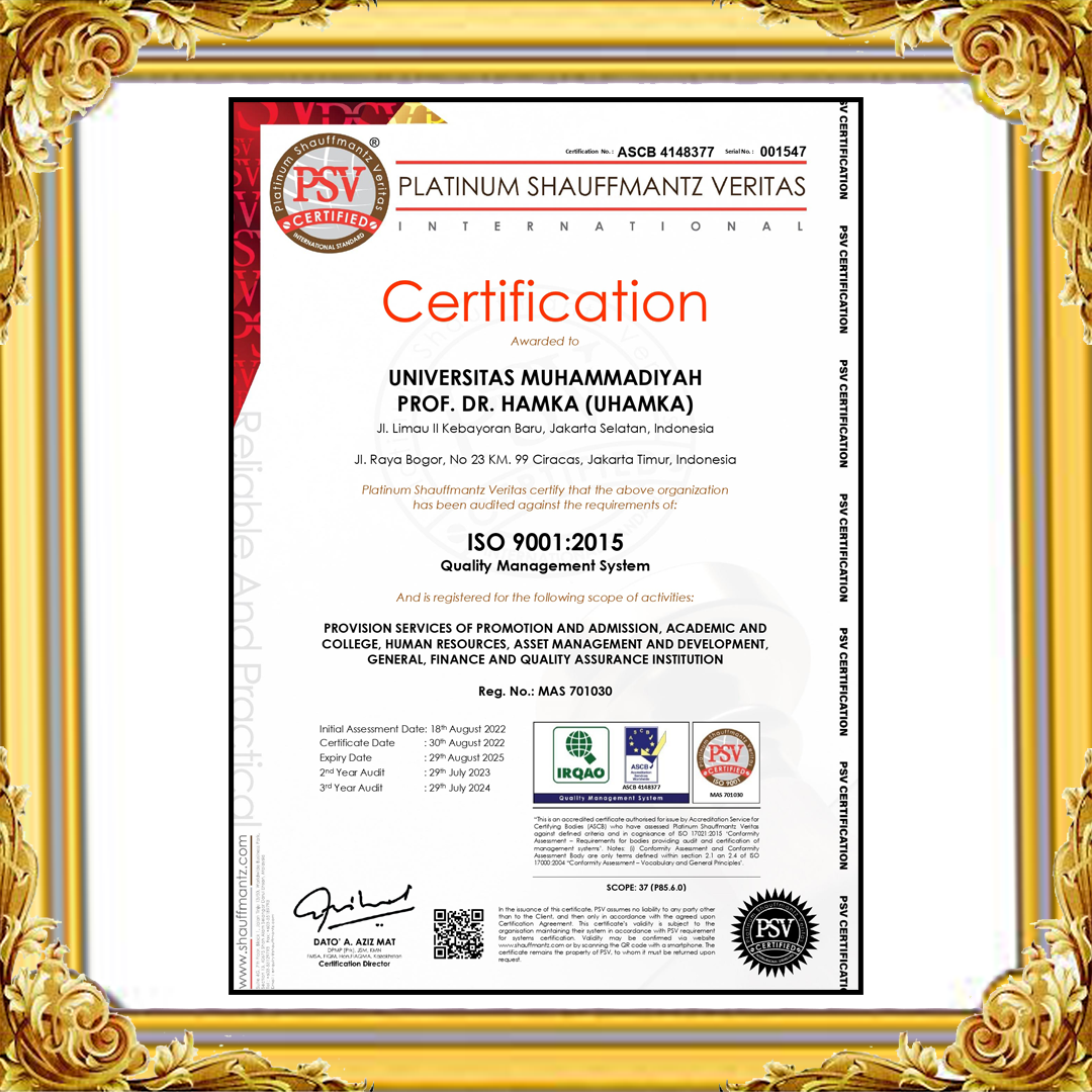 UHAMKA TERSERTIFIKASI QUALITY MANAGEMENT SYSTEM ISO 9001:2015